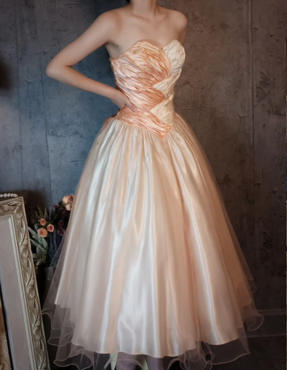 Prinzessin Champagnerrosa A-Linie Süße Schleife Satin Abschlussballkleid Abendkleid Sweet 16 Kleid P4316