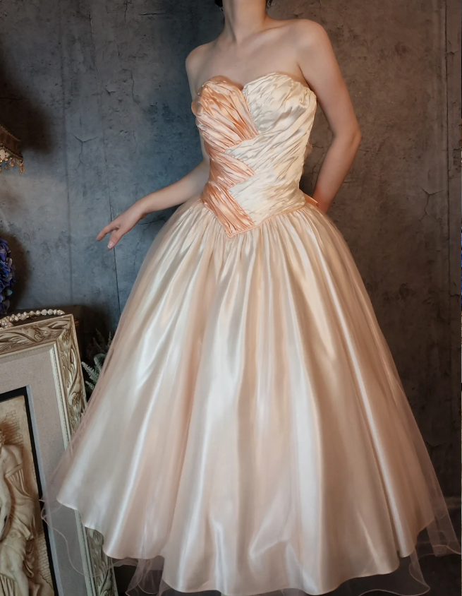 Prinzessin Champagnerrosa A-Linie Süße Schleife Satin Abschlussballkleid Abendkleid Sweet 16 Kleid P4316