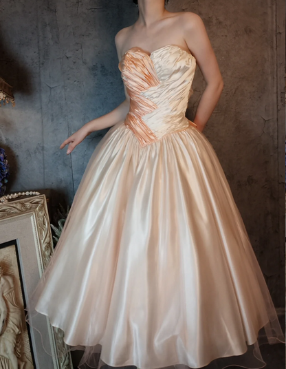 Prinzessin Champagnerrosa A-Linie Süße Schleife Satin Abschlussballkleid Abendkleid Sweet 16 Kleid P4316