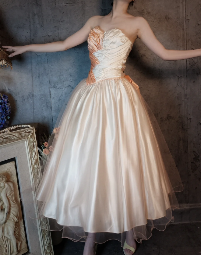 Prinzessin Champagnerrosa A-Linie Süße Schleife Satin Abschlussballkleid Abendkleid Sweet 16 Kleid P4316