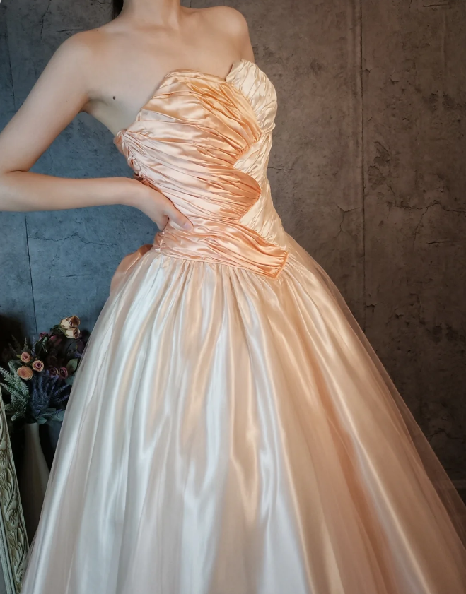 Prinzessin Champagnerrosa A-Linie Süße Schleife Satin Abschlussballkleid Abendkleid Sweet 16 Kleid P4316