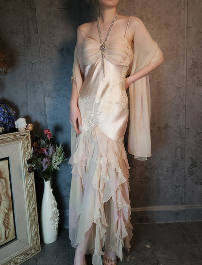 Elegantes hellrosa Meerjungfrau Pailletten Geschichtetes Rüschen Satin Abschlussballkleid Abendkleid P4321