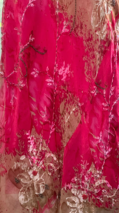 Vintage Rosenrosa florales Meerjungfrauen-Abendkleid aus Chiffon mit Rückenausschnitt P4034