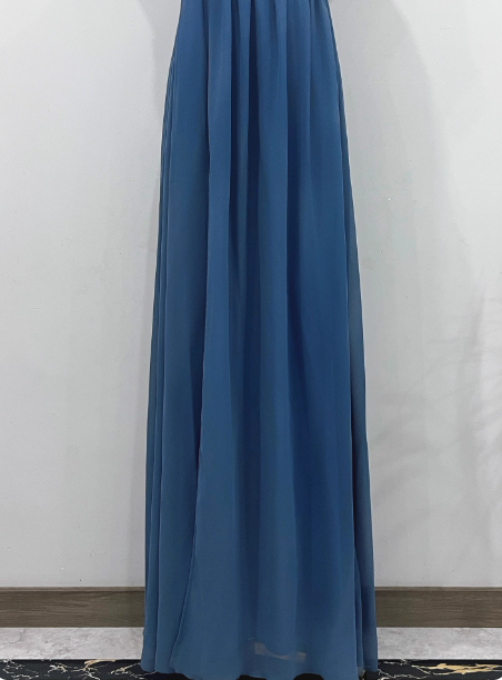 Élégante Robe de Bal de Demoiselle d'honneur en Mousseline Bleu Poussière à Une Épaule P4342