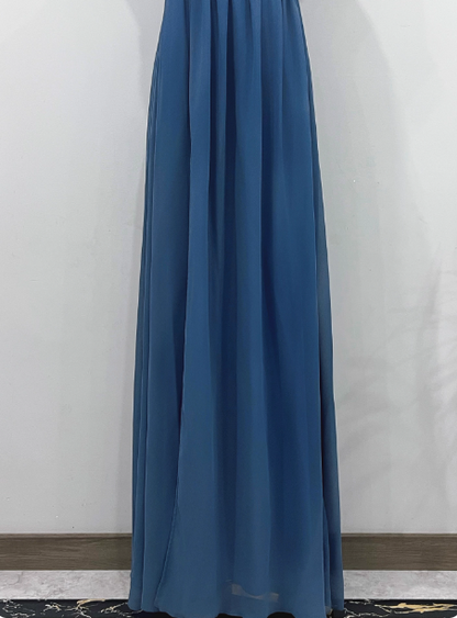 Élégante Robe de Bal de Demoiselle d'honneur en Mousseline Bleu Poussière à Une Épaule P4342