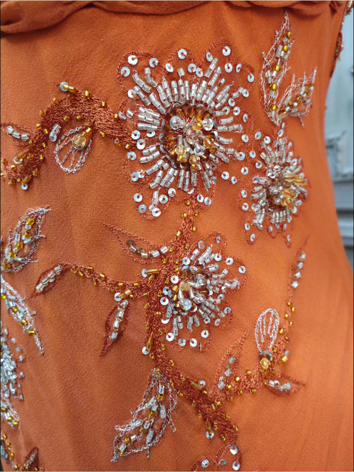 Elegantes orangefarbenes Meerjungfrauen-Spaghettiträger-Perlenkleid aus Chiffon, langes Ballkleid, Abendkleid P4349
