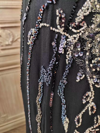 Vintage Schwarzes Meerjungfrau Halter Neck Perlen Chiffon Langes Ballkleid Abendkleid P4350