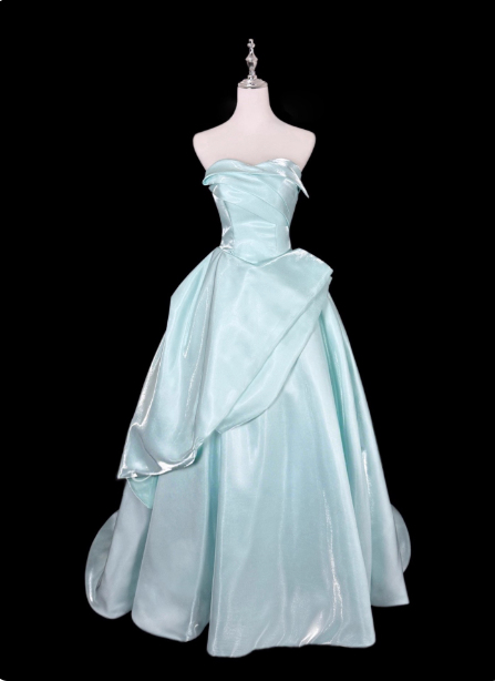 Traumhaftes Minz-Hellblau A-Linien trägerloses Satin-Ballkleid Abendkleid P4356