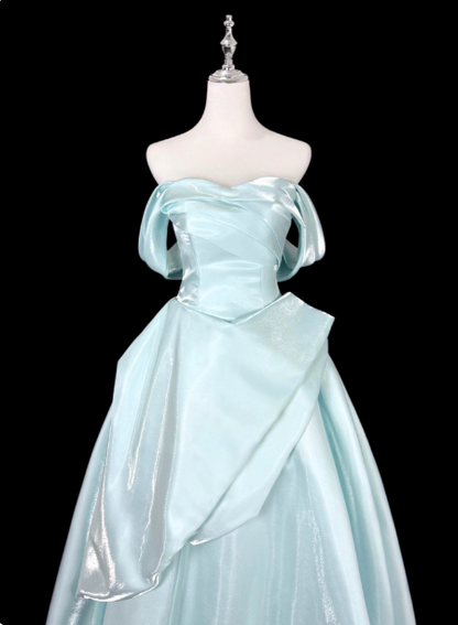 Traumhaftes Minz-Hellblau A-Linien trägerloses Satin-Ballkleid Abendkleid P4356