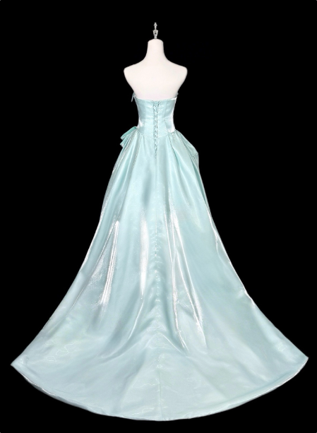 Traumhaftes Minz-Hellblau A-Linien trägerloses Satin-Ballkleid Abendkleid P4356