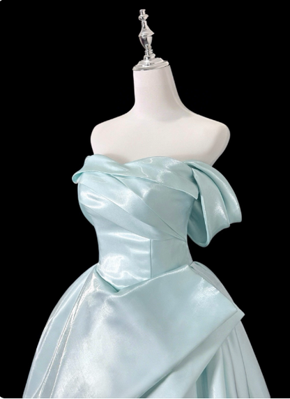 Traumhaftes Minz-Hellblau A-Linien trägerloses Satin-Ballkleid Abendkleid P4356