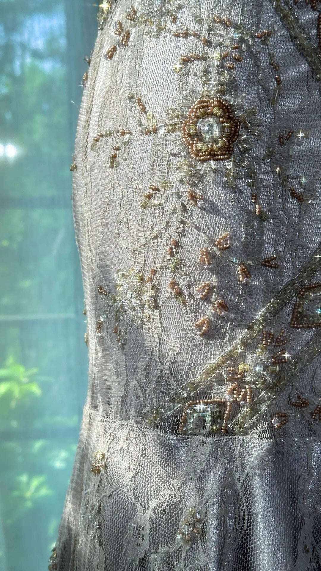 Vintage Silver-grey Mermaid  Backless Beaded Lace Long Prom Dress Evening Dress P4036