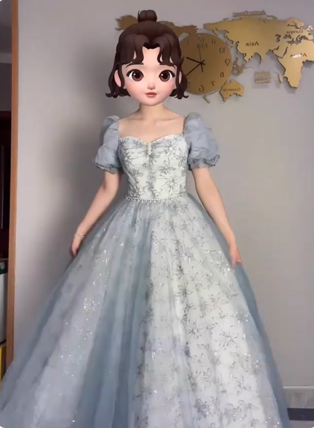 Prinzessin Hellblau Puffärmel Besticktes Pailletten Tüll Langes Ballkleid Abendkleid P4375