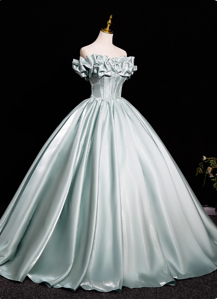 Elegantes mintgrünes schulterfreies Satin-Ballkleid Abendkleid Sweet 16 Kleid P4380