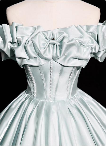 Elegantes mintgrünes schulterfreies Satin-Ballkleid Abendkleid Sweet 16 Kleid P4380