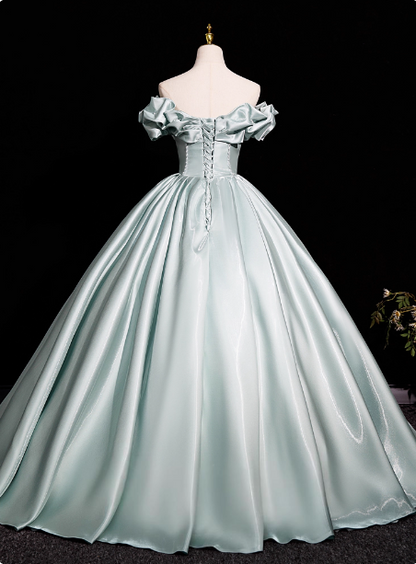 Elegantes mintgrünes schulterfreies Satin-Ballkleid Abendkleid Sweet 16 Kleid P4380
