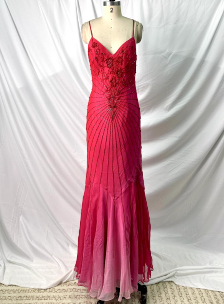 Leuchtende Meerjungfrau dünne Träger V-Ausschnitt Perlen Chiffon langes Ballkleid Abendkleid P4382