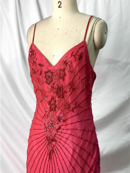 Leuchtende Meerjungfrau dünne Träger V-Ausschnitt Perlen Chiffon langes Ballkleid Abendkleid P4382