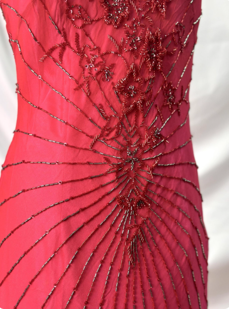 Leuchtende Meerjungfrau dünne Träger V-Ausschnitt Perlen Chiffon langes Ballkleid Abendkleid P4382