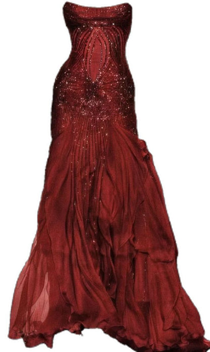 Classy Mermaid U Neckline Short Sleeves Burgundy Long Prom Dresses Evening Gowns P2318