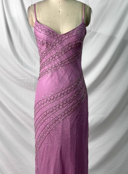 Vintage rosa Meerjungfrauen-Abendkleid mit V-Ausschnitt, Perlen und Chiffon, langes Ballkleid, Abendkleid P4390