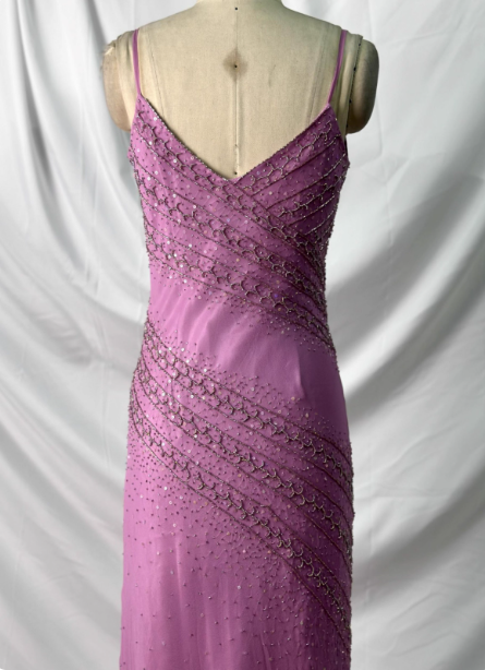 Vintage rosa Meerjungfrauen-Abendkleid mit V-Ausschnitt, Perlen und Chiffon, langes Ballkleid, Abendkleid P4390