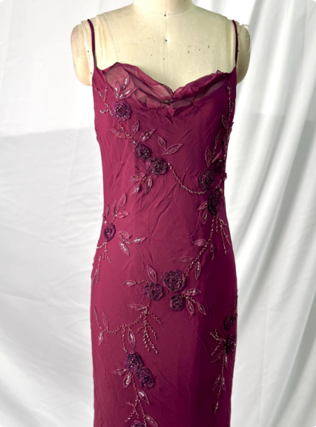 Elegantes Vintage Burgund Perlenstickerei Dünne Träger Meerjungfrau Chiffon Langes Ballkleid Abendkleid P4392