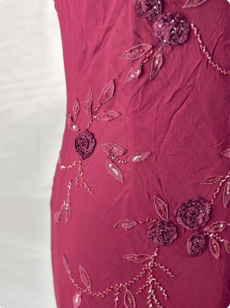 Elegant Vintage Burgundy Beaded Embroidery Thin Strap Mermaid Chiffon –  PreppyDress