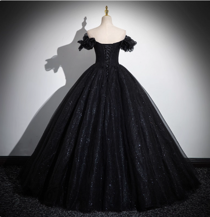 Robe de soirée bustier noire style gothique avec tulle scintillant, robe de bal, robe de soirée pour Sweet Sixteen P4395