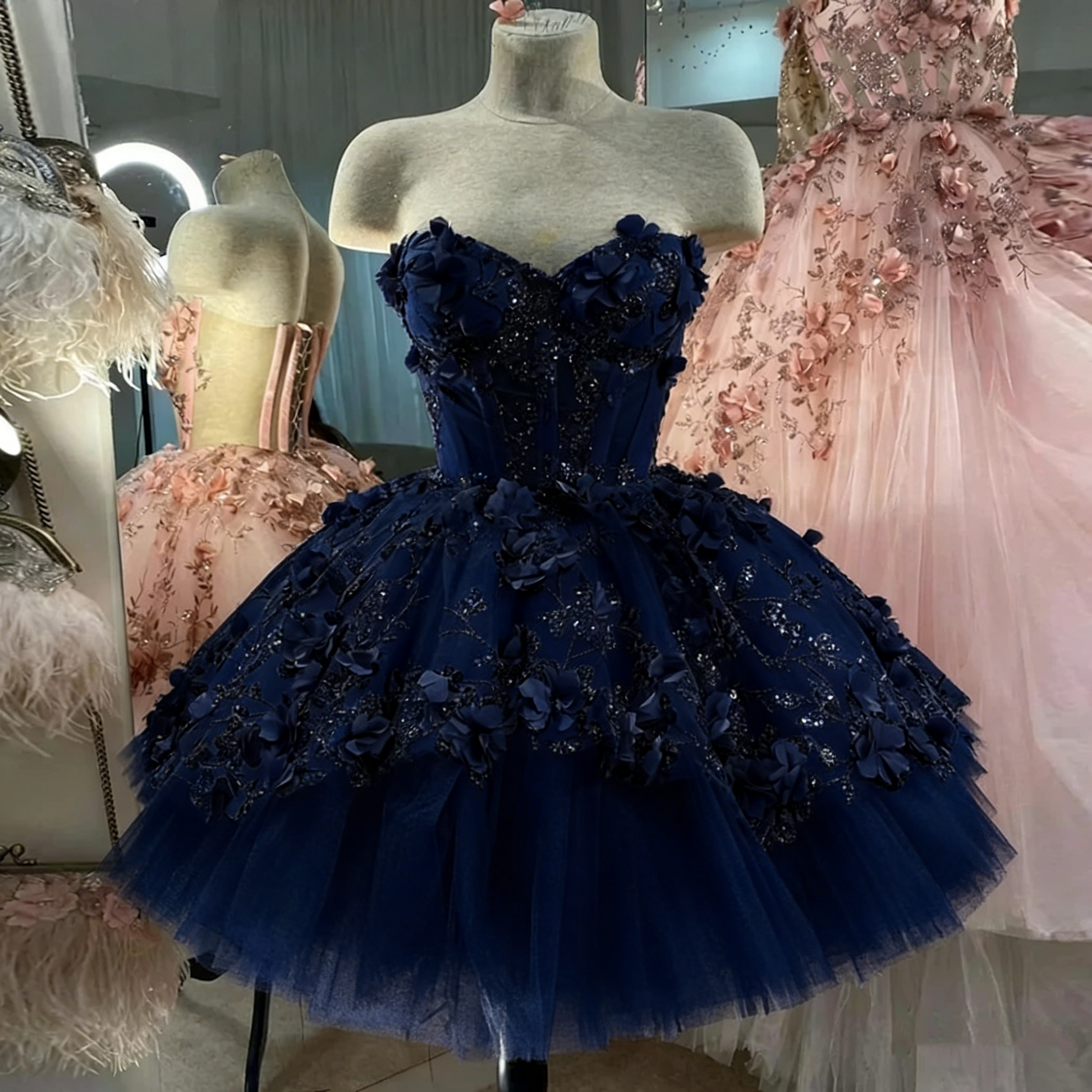 Chic Pink Prom Dresses Hand Made Flowers 18th Birthday Outfits P1841 – PreppyDress