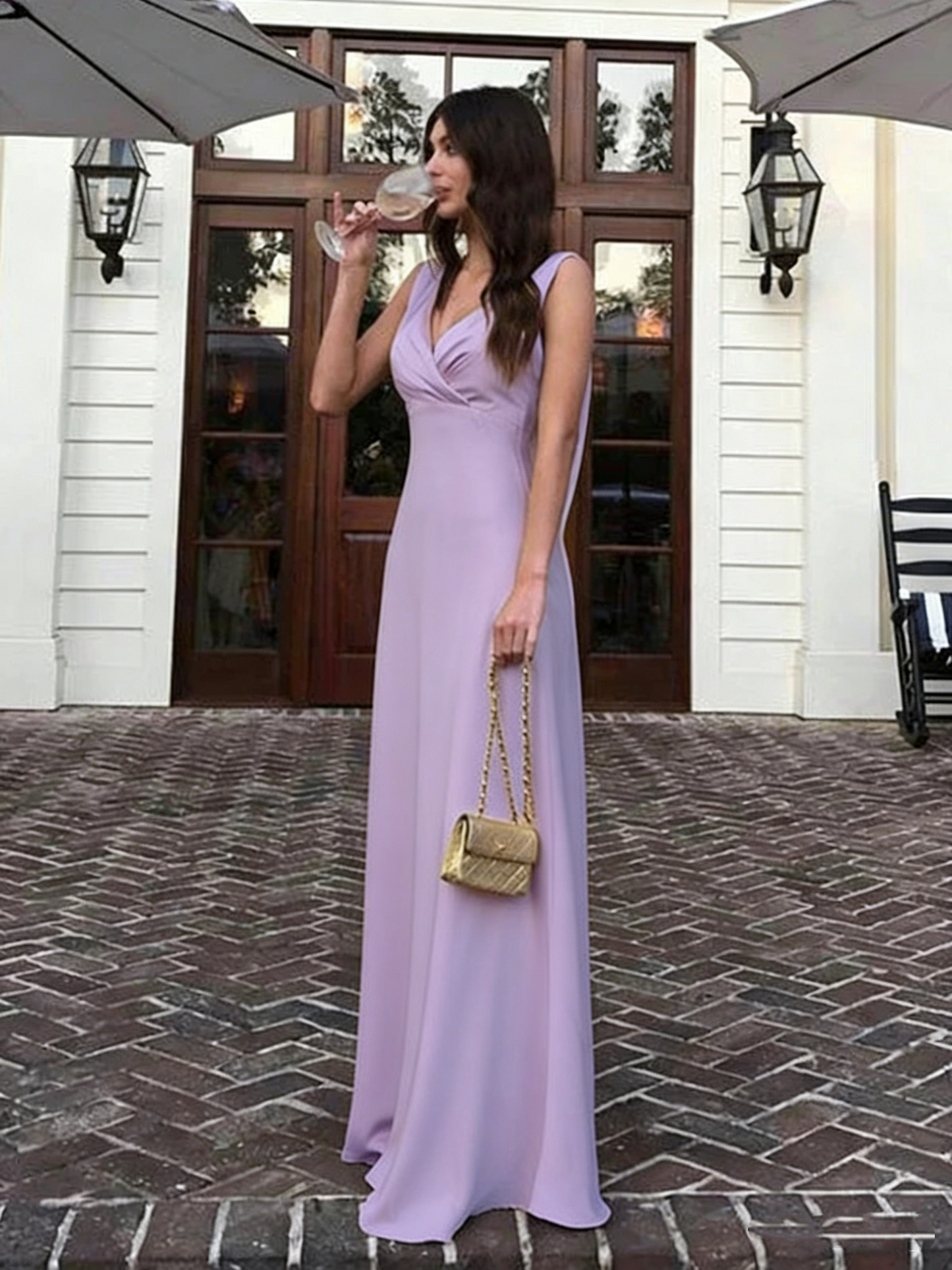 Simple A Line V neckline Yellow Long Prom Dresses P1798