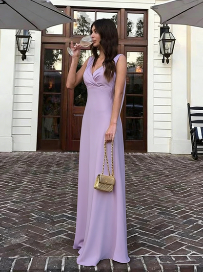 Simple A Line V neckline Yellow Long Prom Dresses P1798