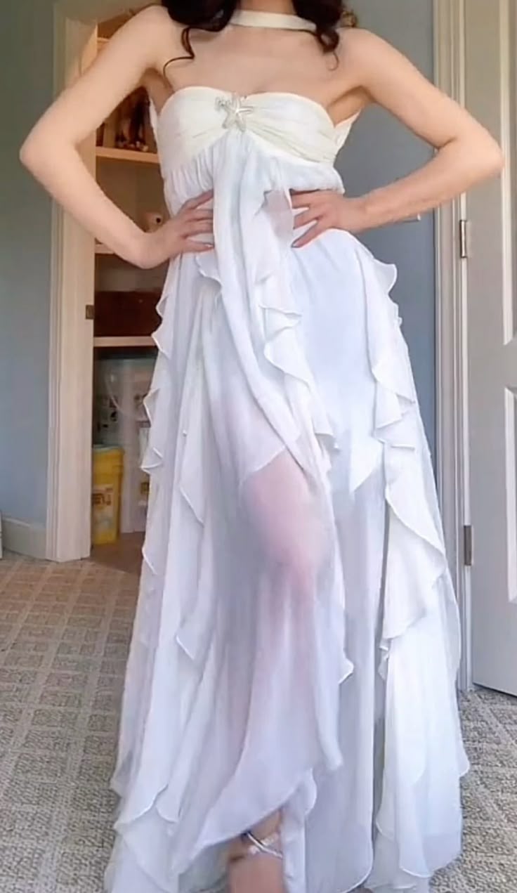 Robe de bal bustier simple en mousseline de soie blanche, robes de soirée sans manches P267