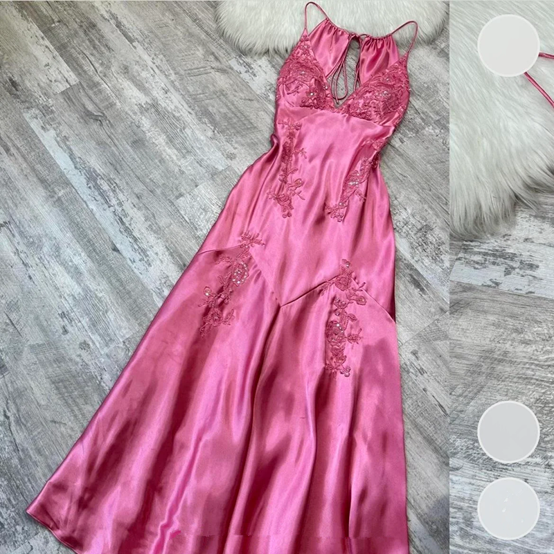 Chic Mermaid Spaghetti Straps Pink Satin Evening Dress Long Prom Dresses P2360