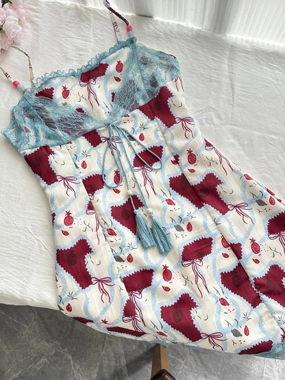 Retro Rot Weiß Und Blau Kontrastdruck Slim Fit Mini Geburtstagskleid Abschlussballkleid P3992