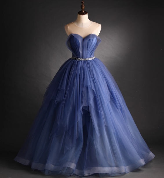 Dreamy Haze Blue Sweetheart Strapless Tulle Ball Gown Evening Dress Sweet 16 Dress P4408