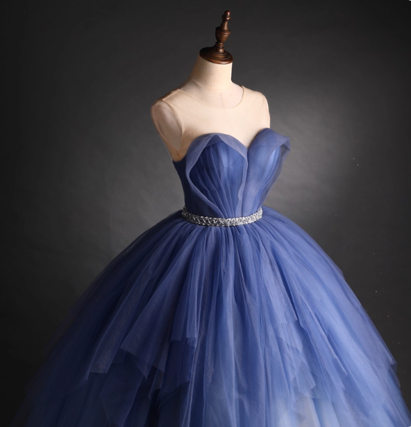 Dreamy Haze Blue Sweetheart Strapless Tulle Ball Gown Evening Dress Sweet 16 Dress P4408