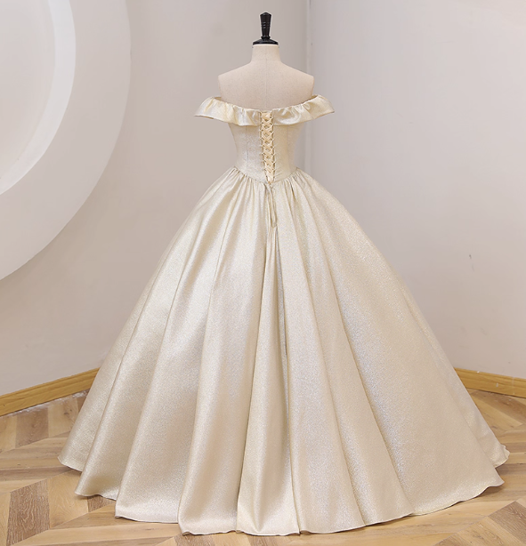 Elegant Vintage One-Shoulder Ruffle Shiny Satin Ball Gown Evening Dress Sweet 16 Dress P4413