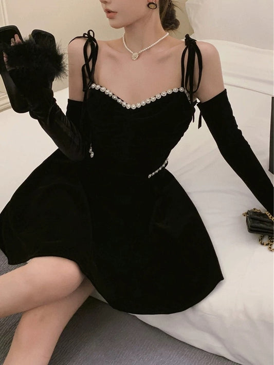 chic a line black velvet homecoming dress 16th birthday outfits P2161