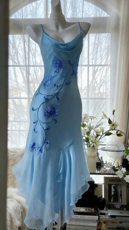 Pure and Elegant Chiffon Strap Beaded Mermaid Prom Dress P3292