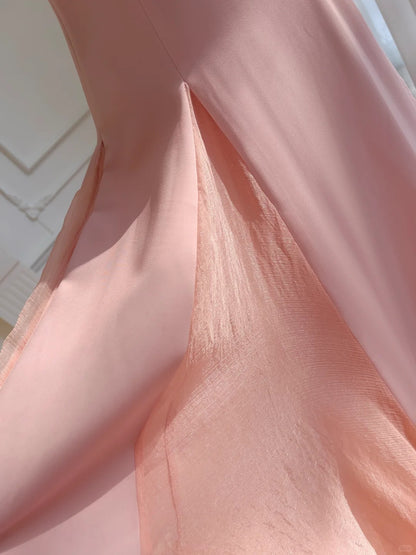 Süßes rosa A-Linien Träger-Chiffon langes Ballkleid Abendkleid P4042