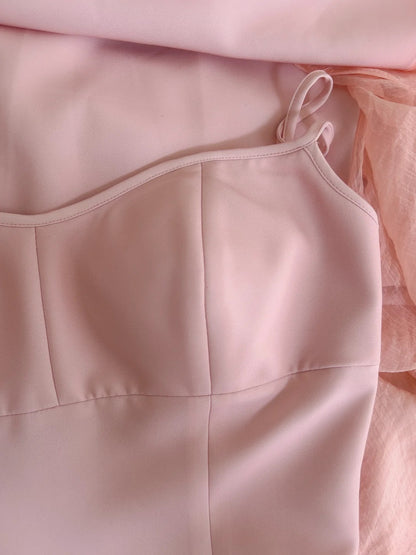 Süßes rosa A-Linien Träger-Chiffon langes Ballkleid Abendkleid P4042