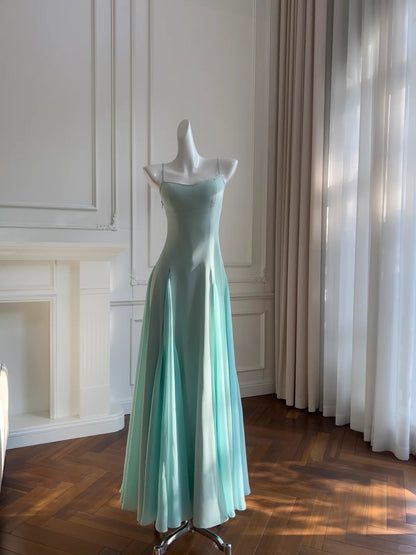 Süßes A-Linien Träger Chiffon Langes Ballkleid Abendkleid P4043