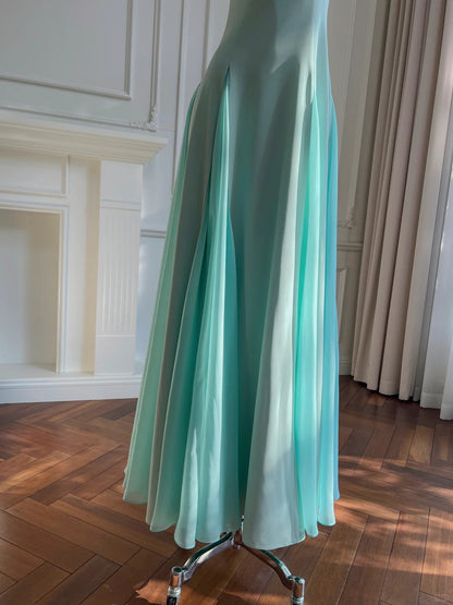 Süßes A-Linien Träger Chiffon Langes Ballkleid Abendkleid P4043