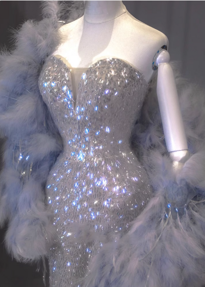 Luxuriöses, glänzendes Meerjungfrauen-Abendkleid mit Pailletten und Herzausschnitt P4431