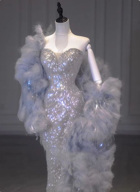 Luxuriöses, glänzendes Meerjungfrauen-Abendkleid mit Pailletten und Herzausschnitt P4431