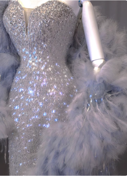 Luxuriöses, glänzendes Meerjungfrauen-Abendkleid mit Pailletten und Herzausschnitt P4431