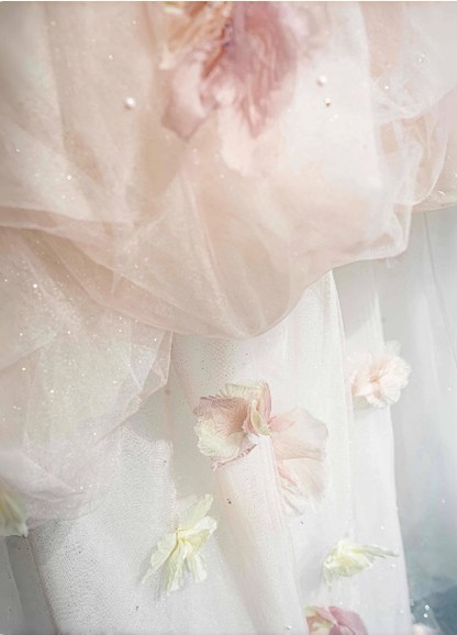 Robe de soirée longue en tulle fleuri 3D rose-blanc vaporeux à épaules dénudées, robe de bal pour jeune fille de 16 ans P4447