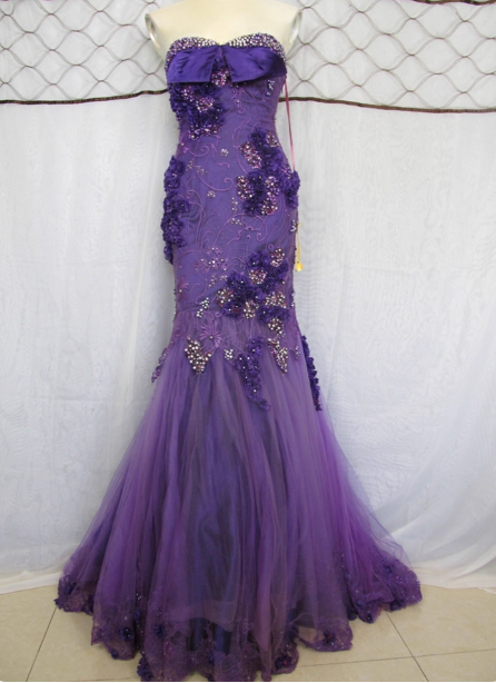 Robe de bal longue sirène vintage Deep Purple bustier en tulle perlé floral 3D Robe de soirée P4448