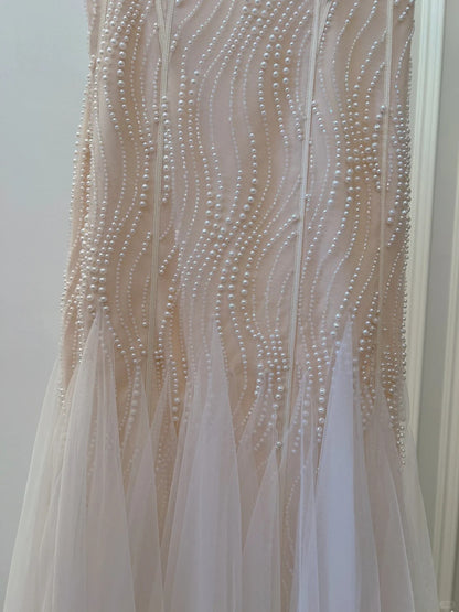 Elegantes A-Linien-Träger-Perlen-Tüll-langes Ballkleid Abendkleid P4045